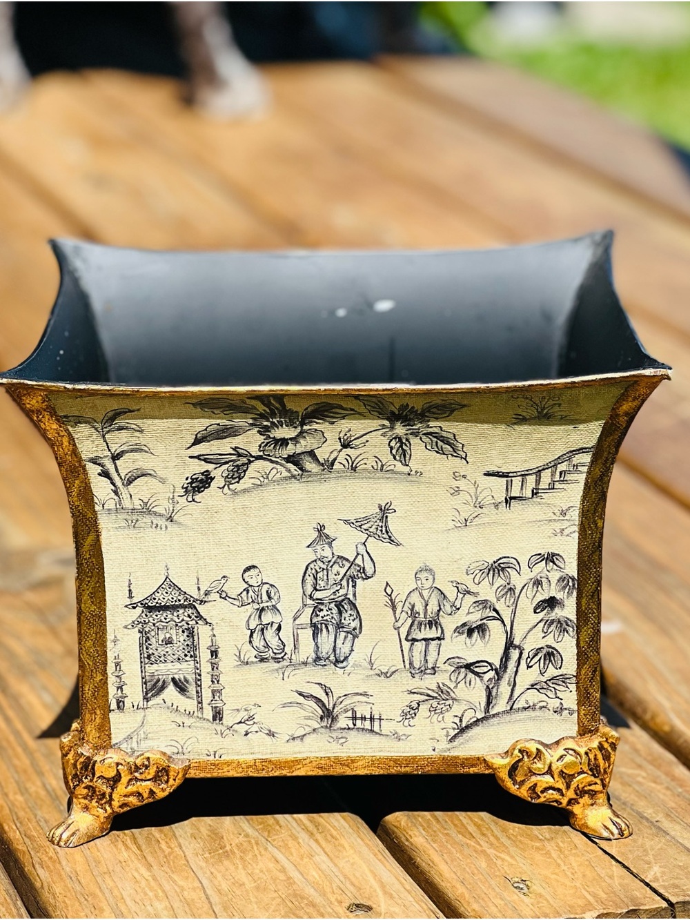 Vintage Toleware Brass Chinoiserie Asian Cachepot